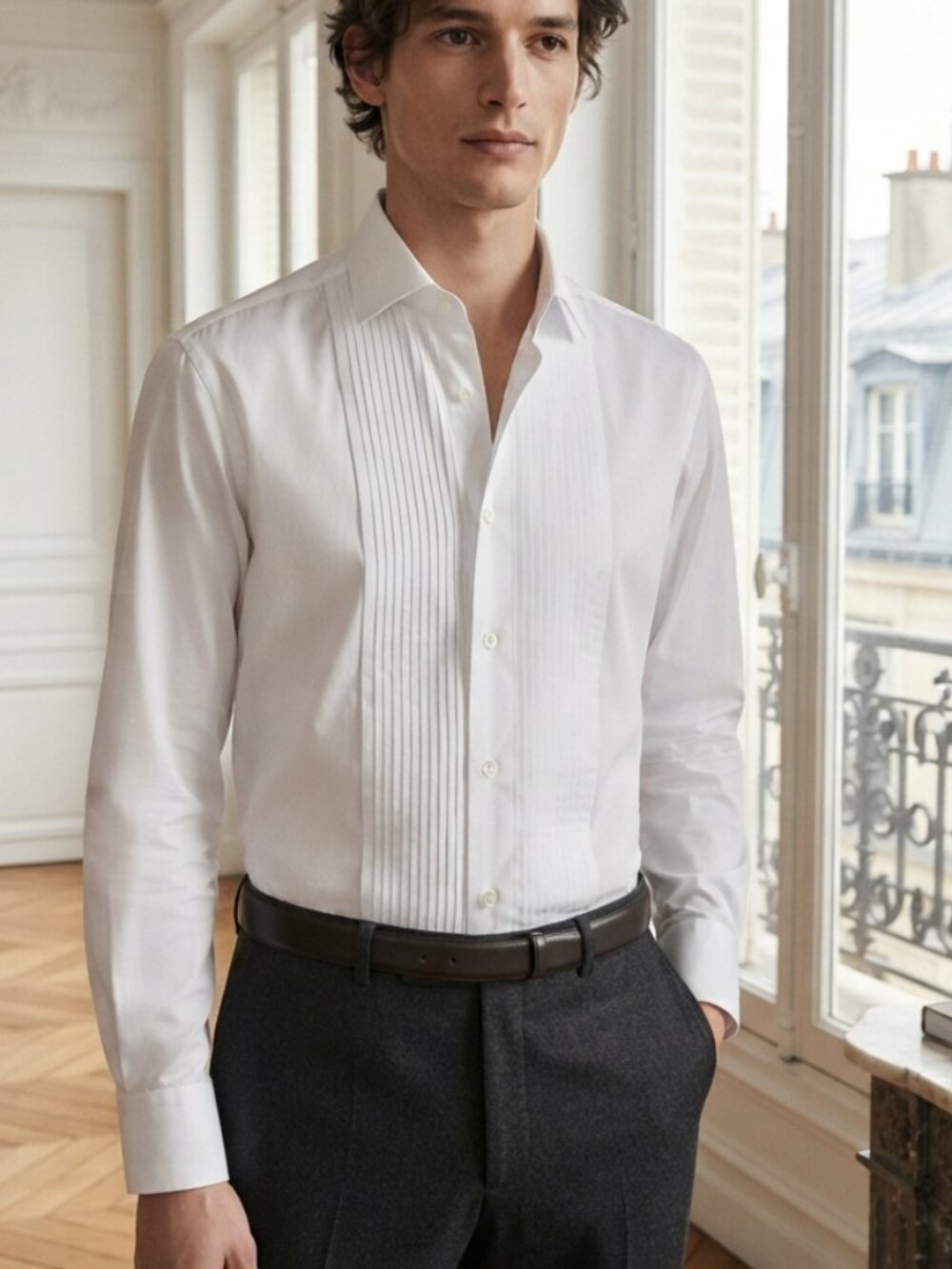 Cousins Men's White Pleated Front Tux Dress Shirt Size Small (30/31)